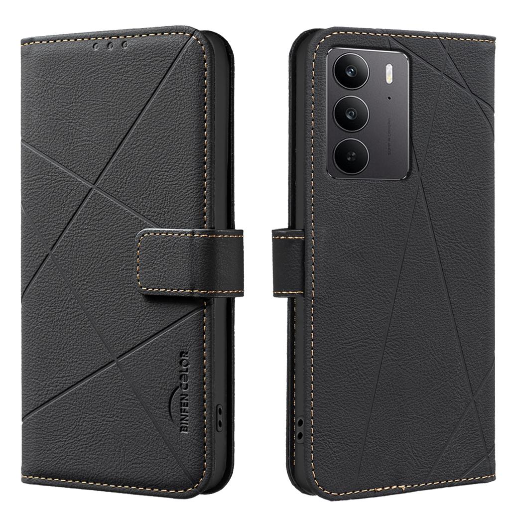 Pro Realme C75 4G Pouzdro BINFEN COLOR BF35 Geometricky Ražený Kožený Kryt na Telefon RFID Blokující Peněženka Stojánek