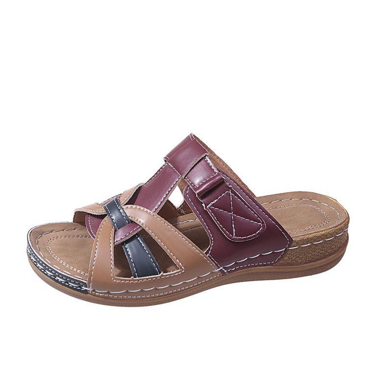 

Летние новые босоножки на танкетке большого размера, подходящие по цвету, сандалии с крестиком, популярные тапочки-качалки 36 красный