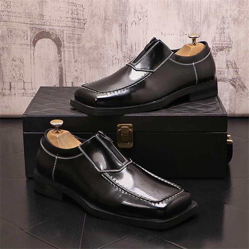 Fashion Fashoin New Arrival  Men Pointed Black Slip On Casual Leather Shoes Male Novelty Loafers Wedding Dress Formal Flats Footwear