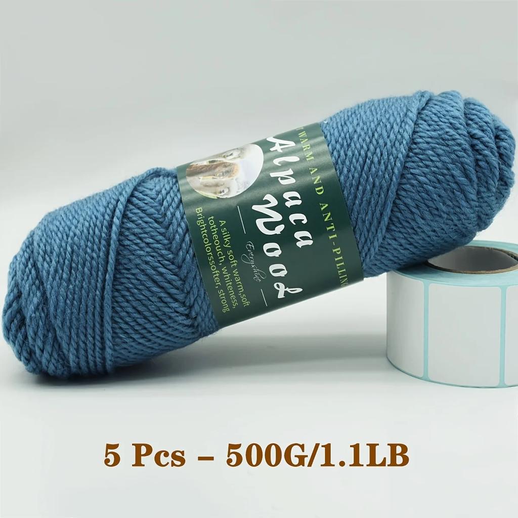 5er-Pack Alpakawolle Garn, Weiche & Warme Mischung zum Stricken von Pullovern, Schals, Mützen - Jeweils 0,5 kg, Mehrfarbige Auswahl