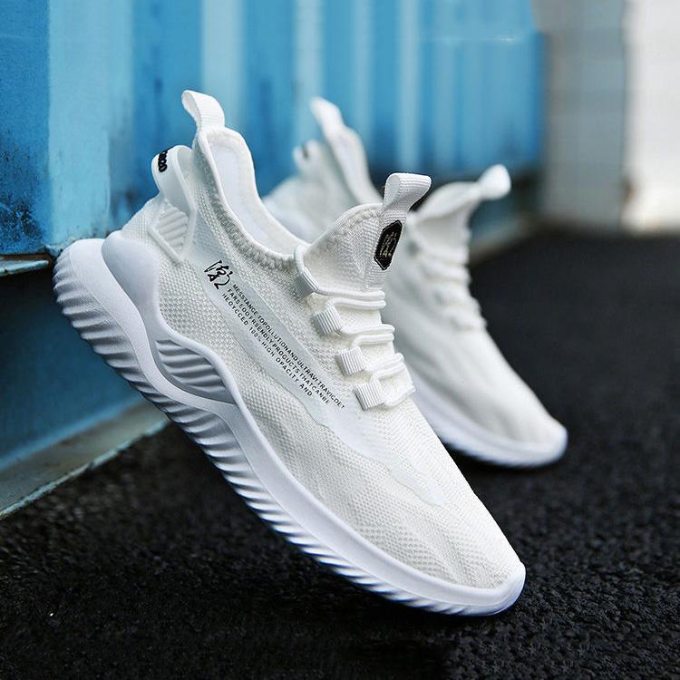 Unisex Plus Size Sports Shoes Flat Sole Solid Color Women Casual Single Shoes Front Lace Up Sneaker Men's Flyknit Lightweight Shoes 36-44