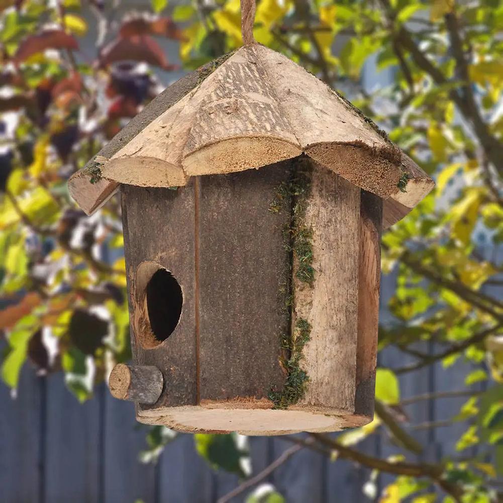 Outdoor Wooden Birdhouse Rustic Garden Decor Spacious Size Easy To Hang