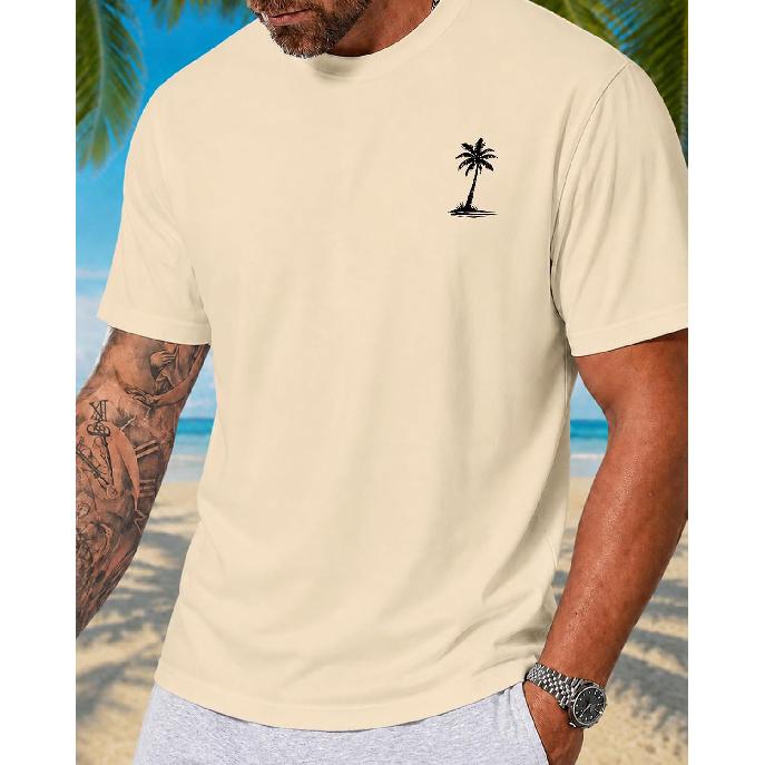 Mens Beach Vibe Graphic T Shirt Palm Tree Summer Tee