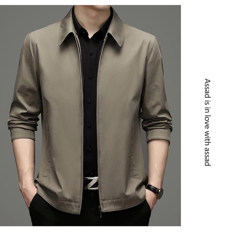 100% Cotton Men's Fashion Lapel Jacket - Perfect for Spring/Autumn Business Wear for Middle-Aged Leaders