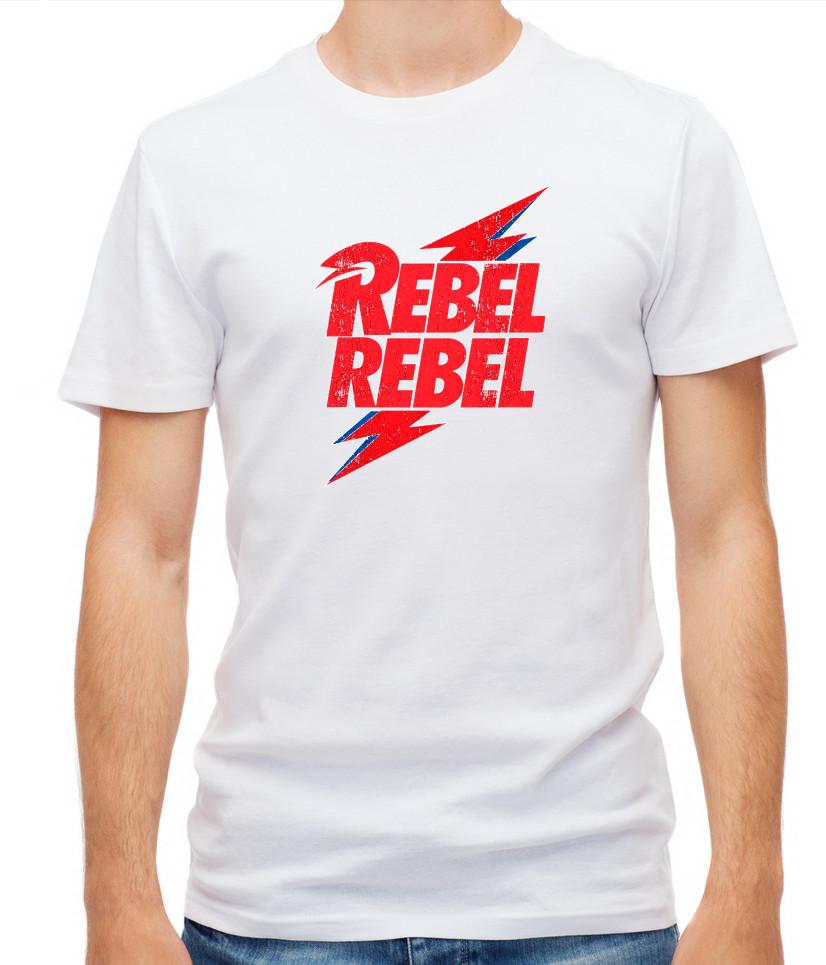 

Rebel Rebel David Bowie Cover Short Sleeve Black/White Men T Shirt Z106 L