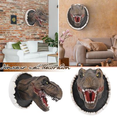 Wall Mounted Dinosaur Sculpture Wall Art Life-like Wall Bursting Dinosaur Bust