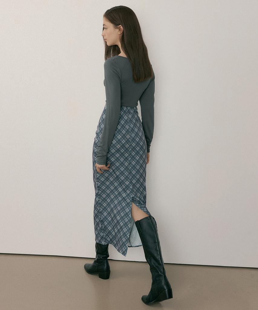Riorg Mor Check Long Skirt Mild Gray