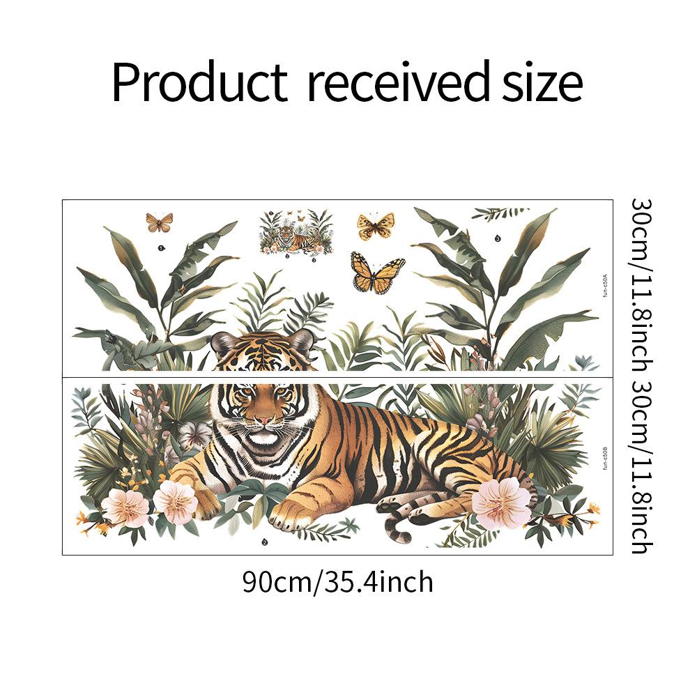Majestic Jungle Tiger Butterfly Foliage Wall Sticker Self-Adhesive Removable for Bedroom Living Room Study Background Wall Decoration