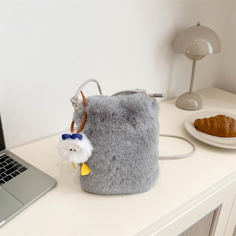 Autumn and Winter New Plush Change Messenger Bag Lipstick Mobile Phone Shoulder Card Bag Cute Fluff Bag