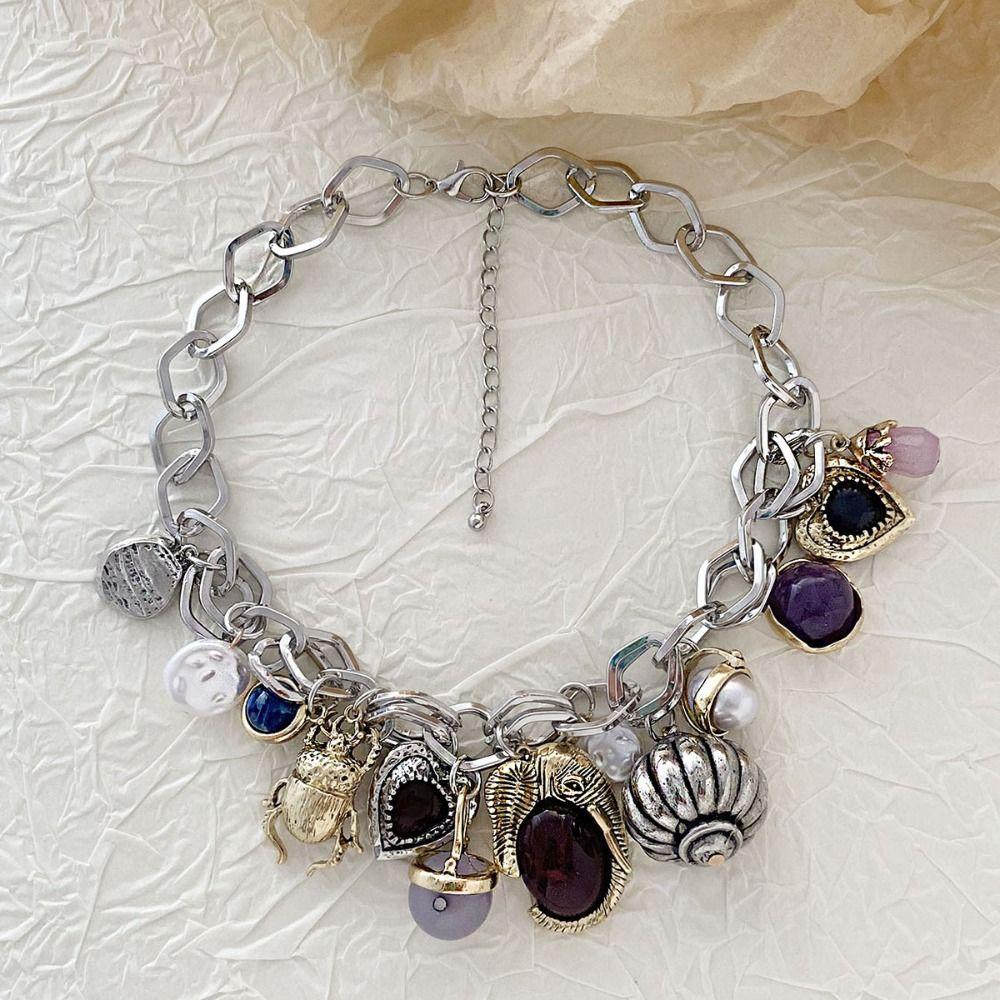 Personality Collarbone Chain Literature Suit Accessories Multi Pendant Chain Necklace  Autumn