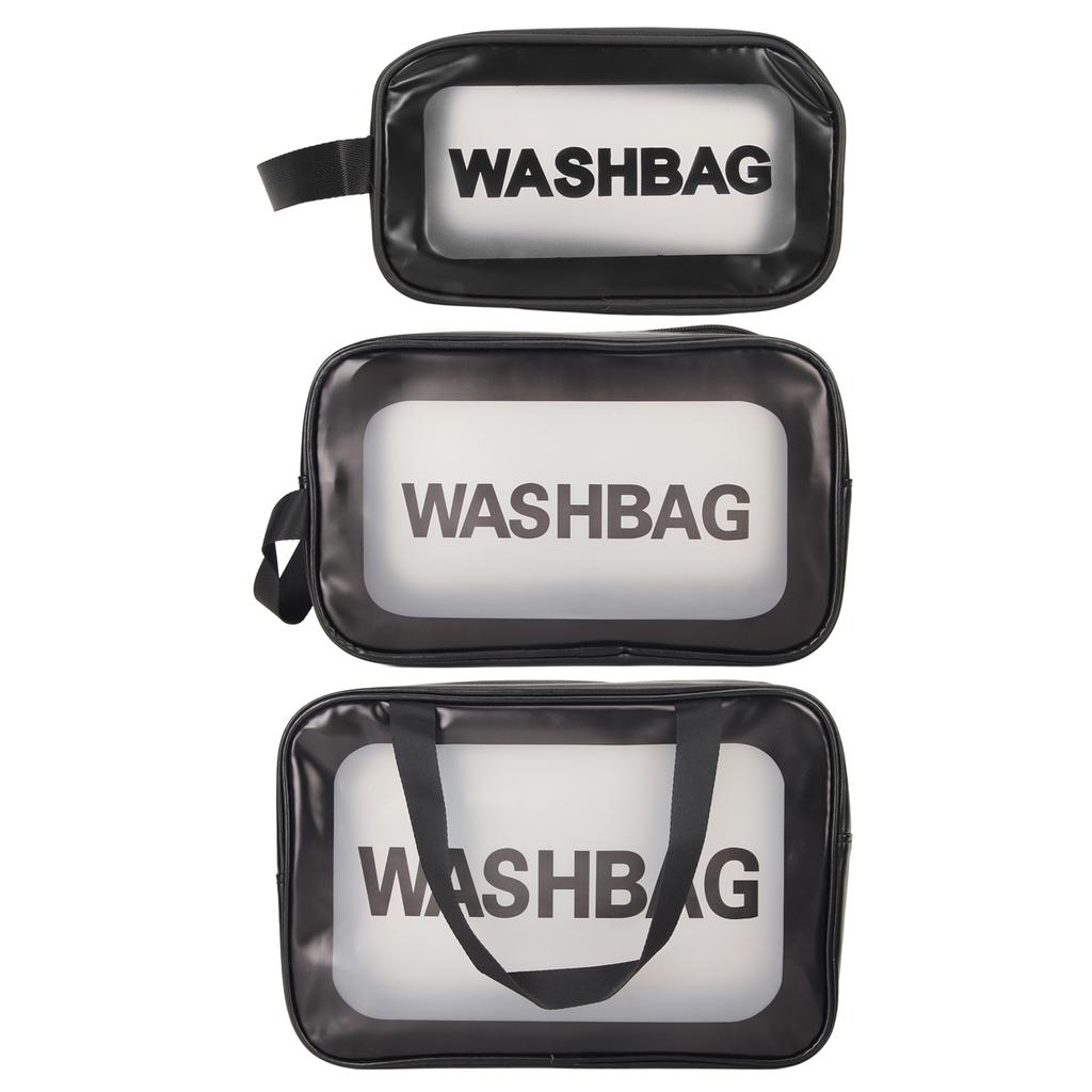 3pcs PVC Makeup Bag Multifunction Waterpeoof Lightweight Transparent Portable Cosmetic Bag for Men Women Black