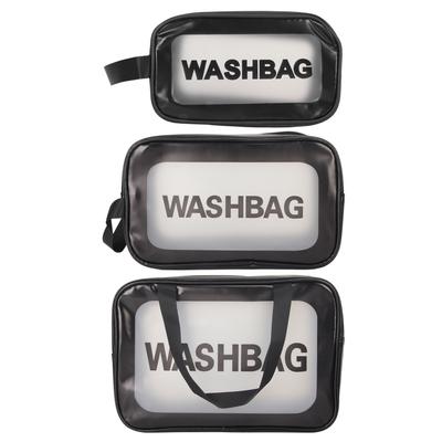3pcs PVC Makeup Bag Multifunction Waterpeoof Lightweight Transparent Portable Cosmetic Bag for Men Women Black