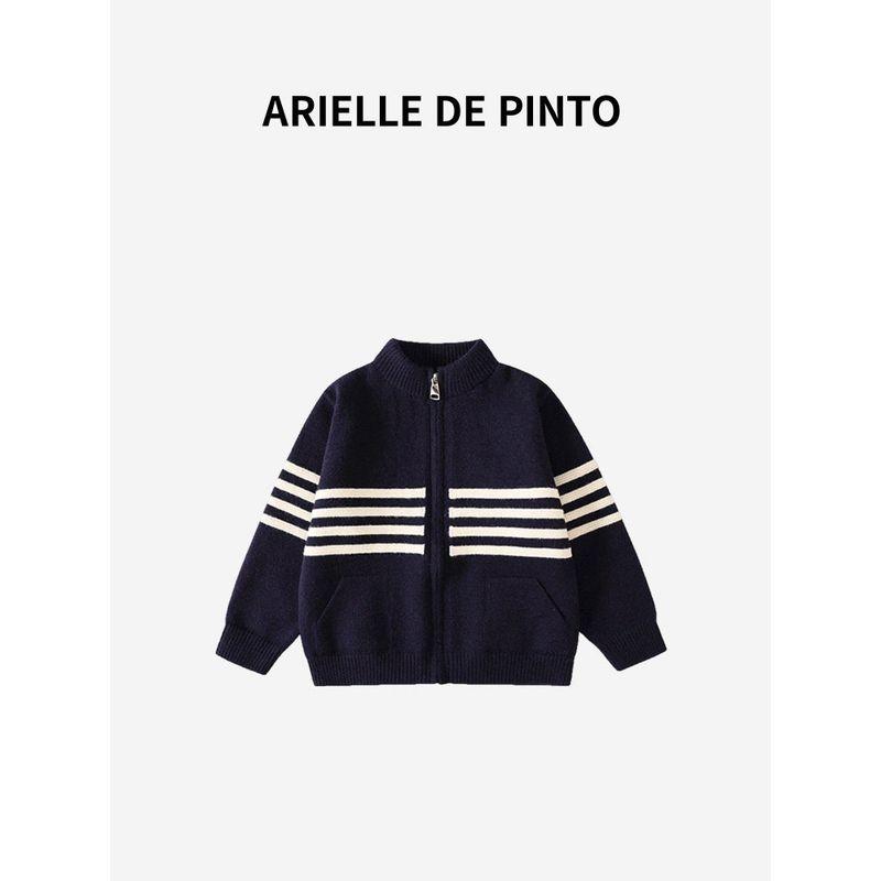 French Arielle De Pinto Boys' Knitwear Autumn and Winter Korean Style Casual Stripesd Cardigan Boys' Sweater