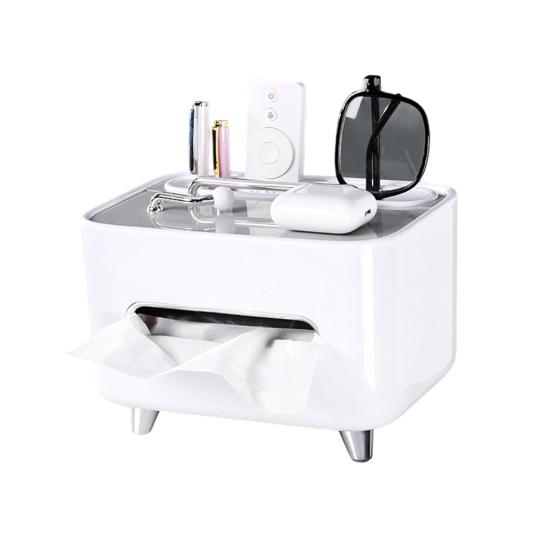 

Tissue Box with Remote Control Storage Top Space Multifunctional Organizer High Feet Moisture-proof Design Tissue Holder