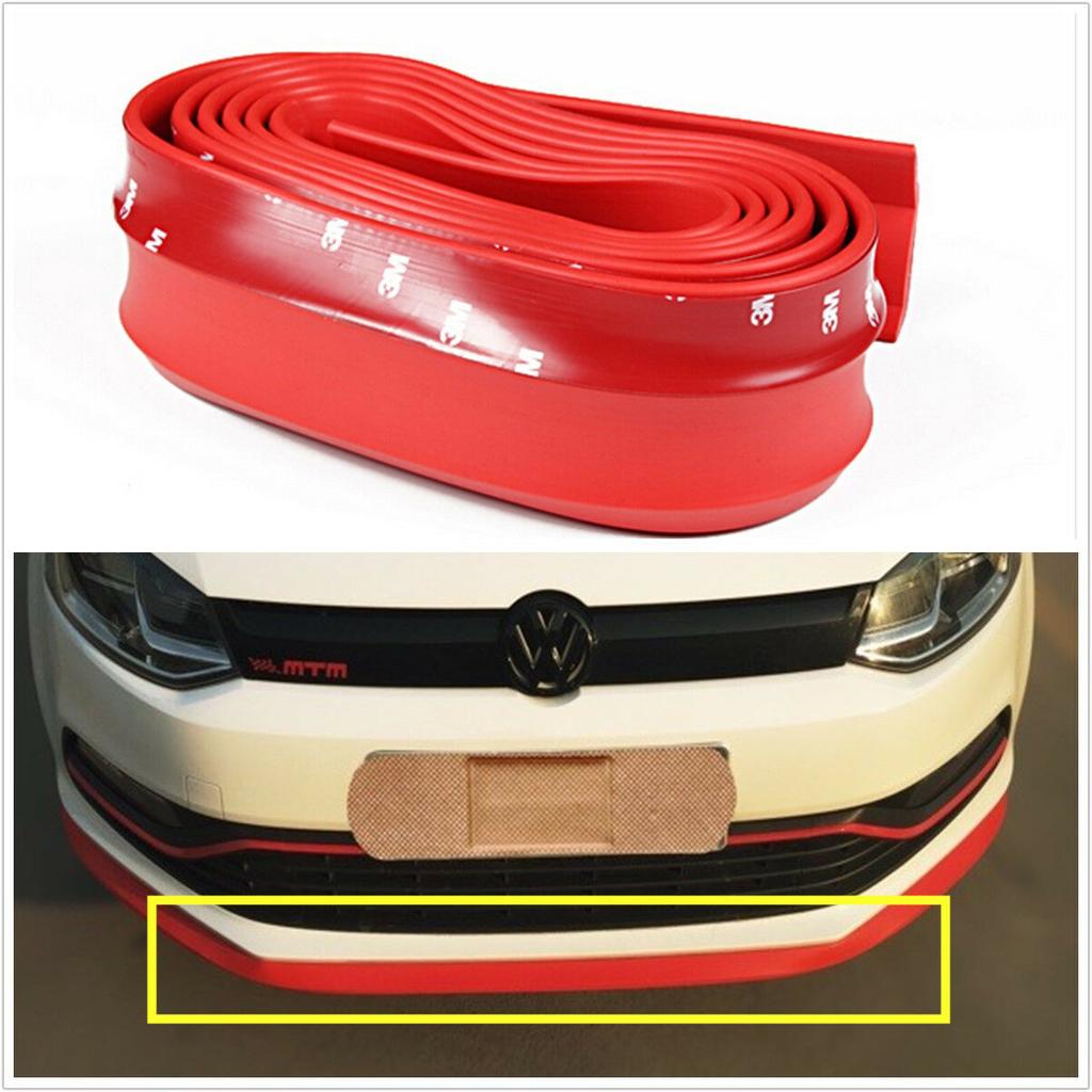2.5M Red Rubber Car Front Bumper Spoiler Lip Splitter Valance Chin Protector Kit