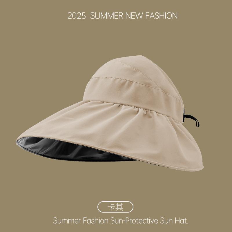 Sunscreen Hat for Women, Foldable, Face Covering, Summer Sunshade, Beach Big Edge, Ponytail, Empty Top Sun Hat
