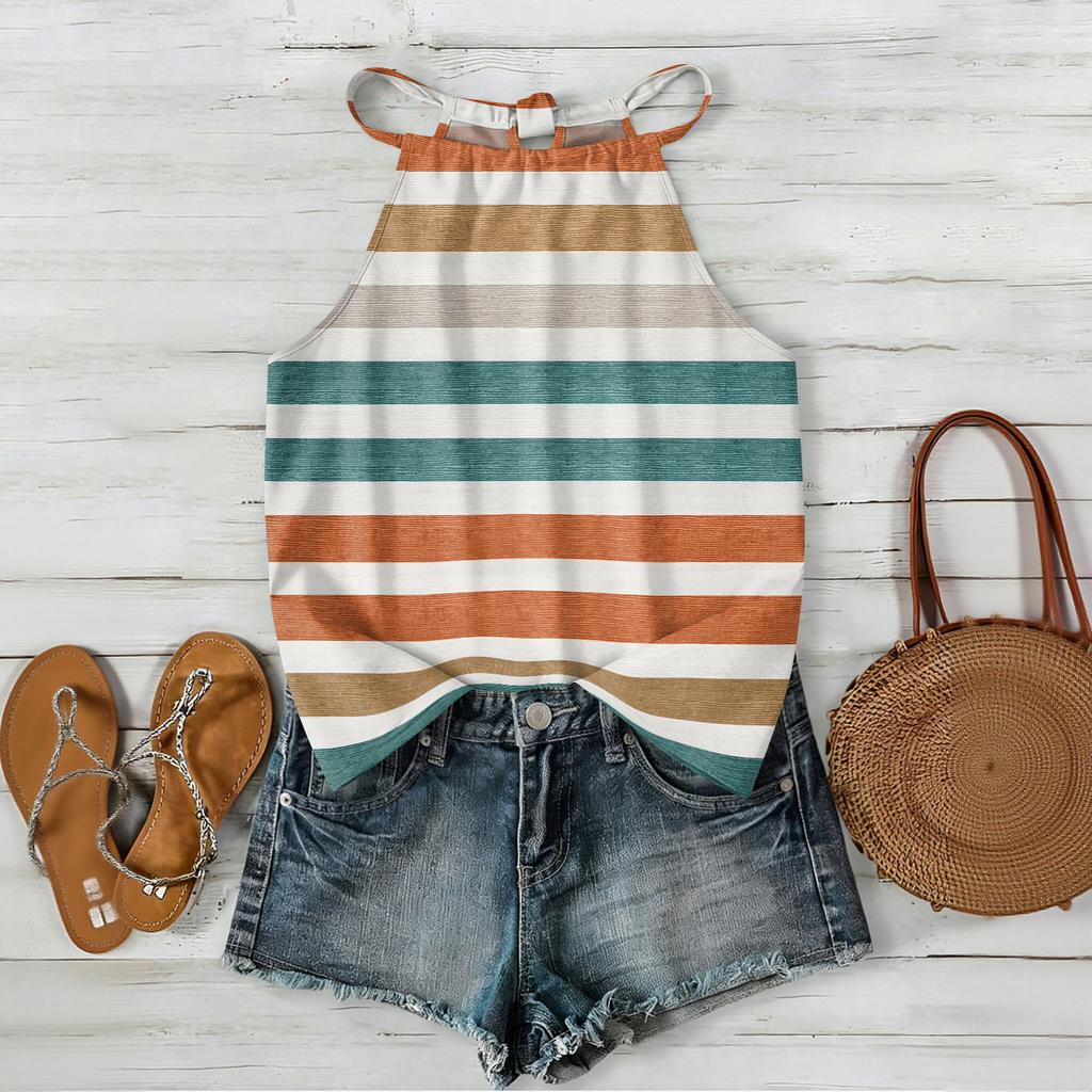 Women Geometric Print Bohemian Style Sleeveless Neck Tank Top Loose Fit Summer Blouse for Outdoor and Daily Wear