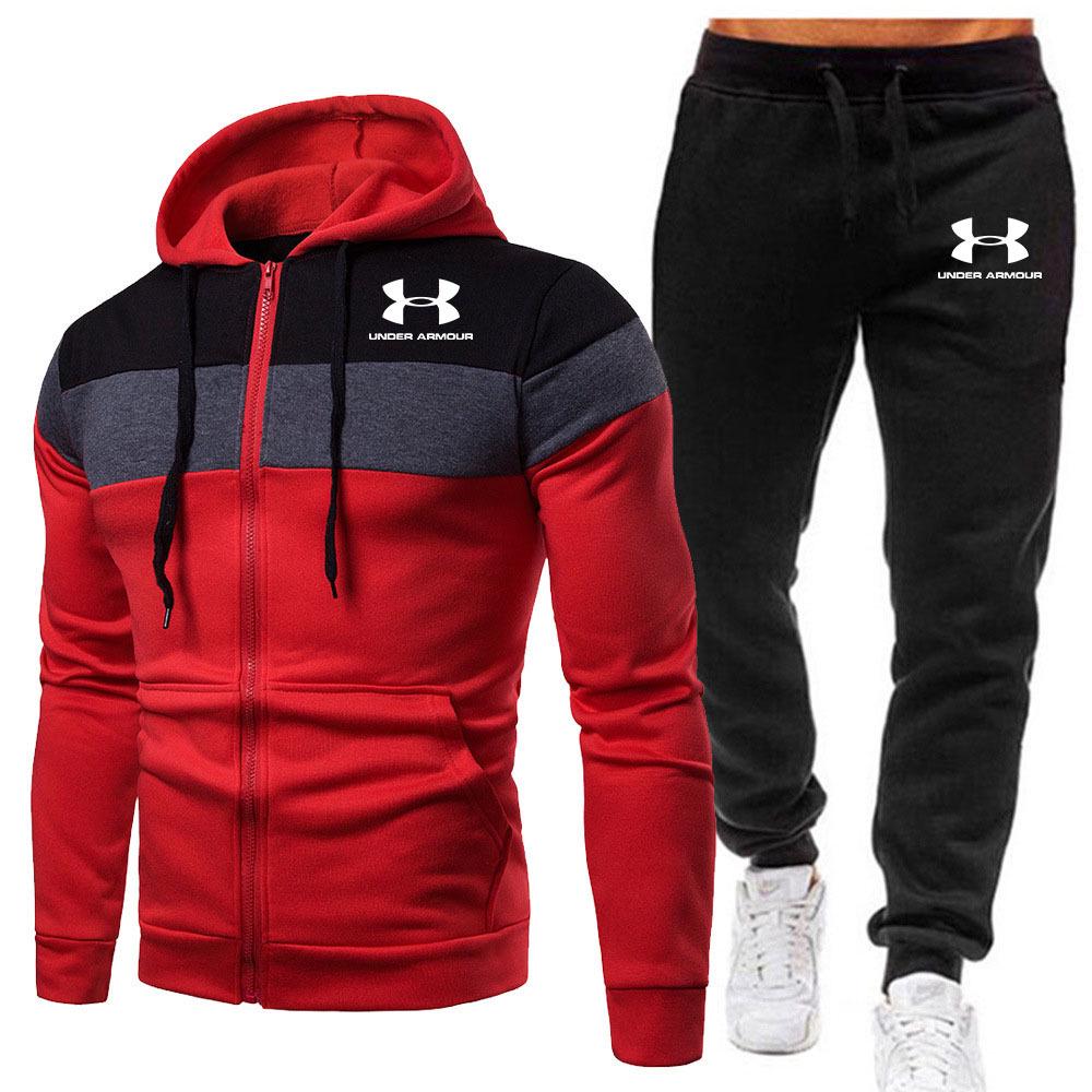 Men's Plus Size Casual Three-Color Short Sleeve Zipper Hoodie Set for Spring and Autumn