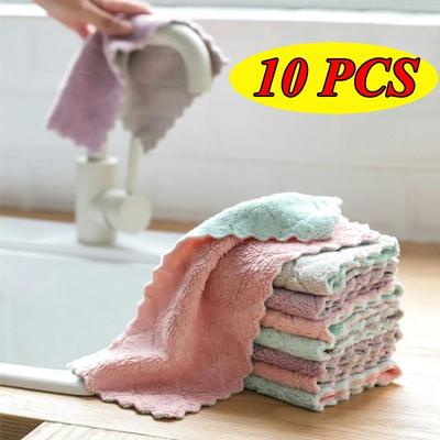 10pcs Kitchen Cleaning Rag Double-Sided Dish Washing Cloth Strong Absorbent Scouring Pad Dry and Wet Kitchen Towel