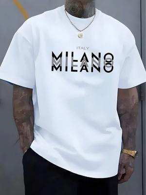 2025 Summer Men's 100% Pure Cotton Italian Milan Pattern Printed Comfortable Round-neck Short-sleeved T-shirt Top