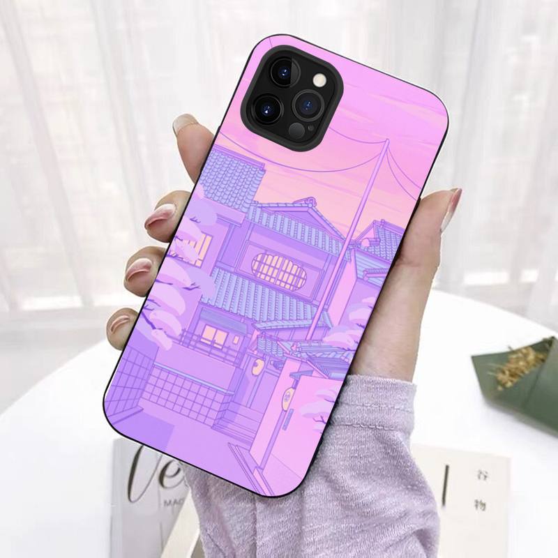 Japanese Anime Hand Painted House scenery Phone Case for iPhone 11 12 13 Mini Pro Max 8 7 6 6S Plus X 5 SE 2020 XR XS Funda Case