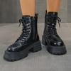 Fashion British Style Autumn Platform Shoes for Women Fashion Lace Up Round Toe Ankle Boots for Women Chunky Heel Ladies Short Boots