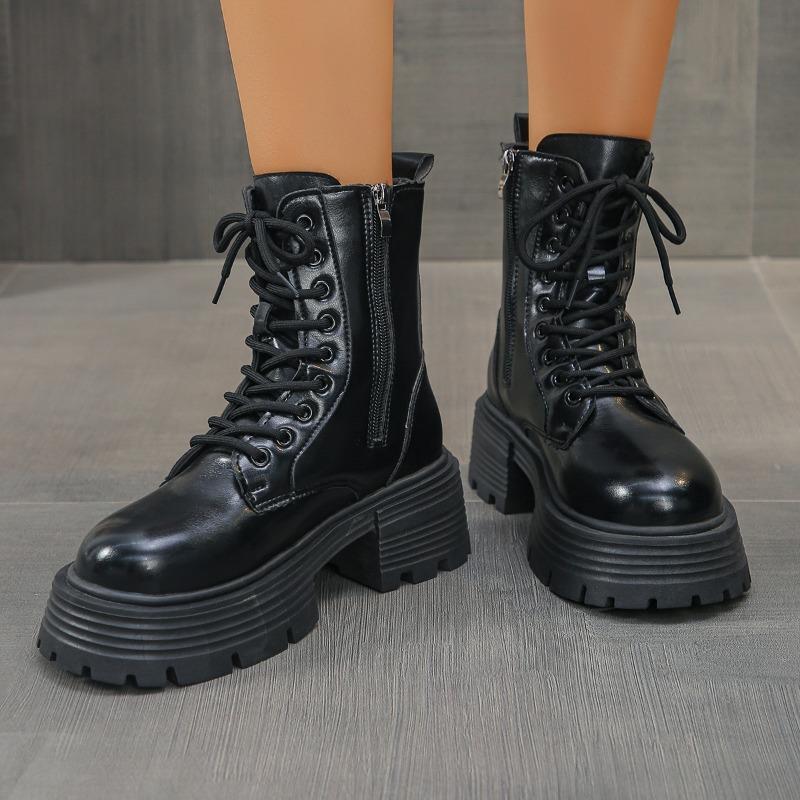 Fashion British Style Autumn Platform Shoes for Women Fashion Lace Up Round Toe Ankle Boots for Women Chunky Heel Ladies Short Boots