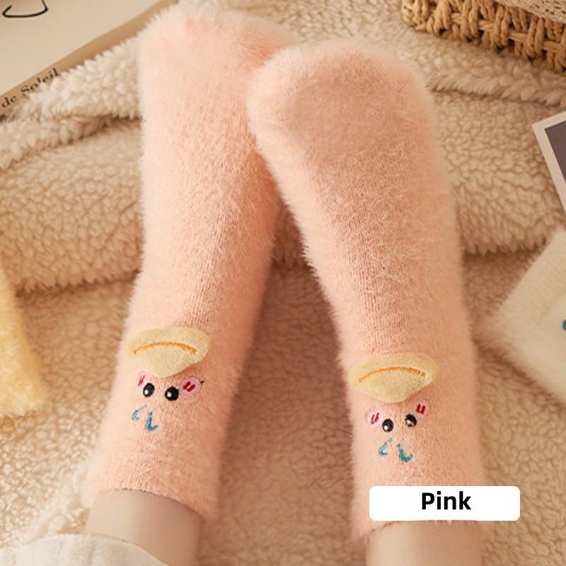 Cartoon Cute Japanese Thick Faux Mink Fur Women's Socks with Mid Length Socks Autumn and Winter Warm Floor Socks