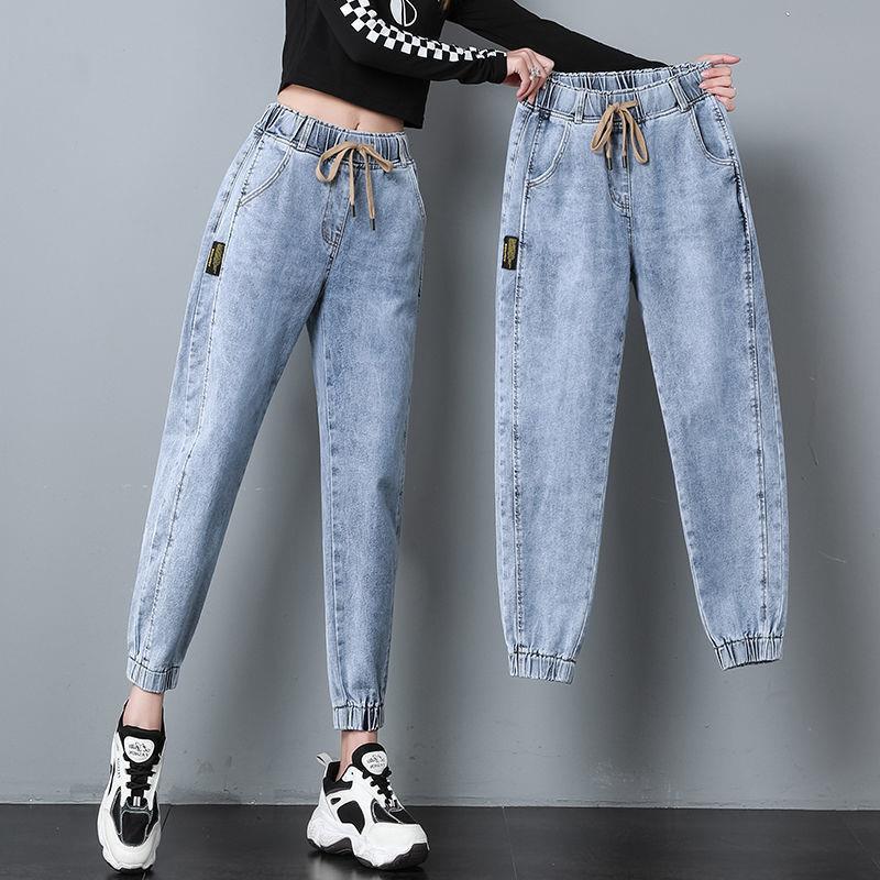 

Джинсы женские весна и осень новый корейский выпуск свободные эластичный пояс обтягивающие брюки Nine Point Harun для женщин 3XL