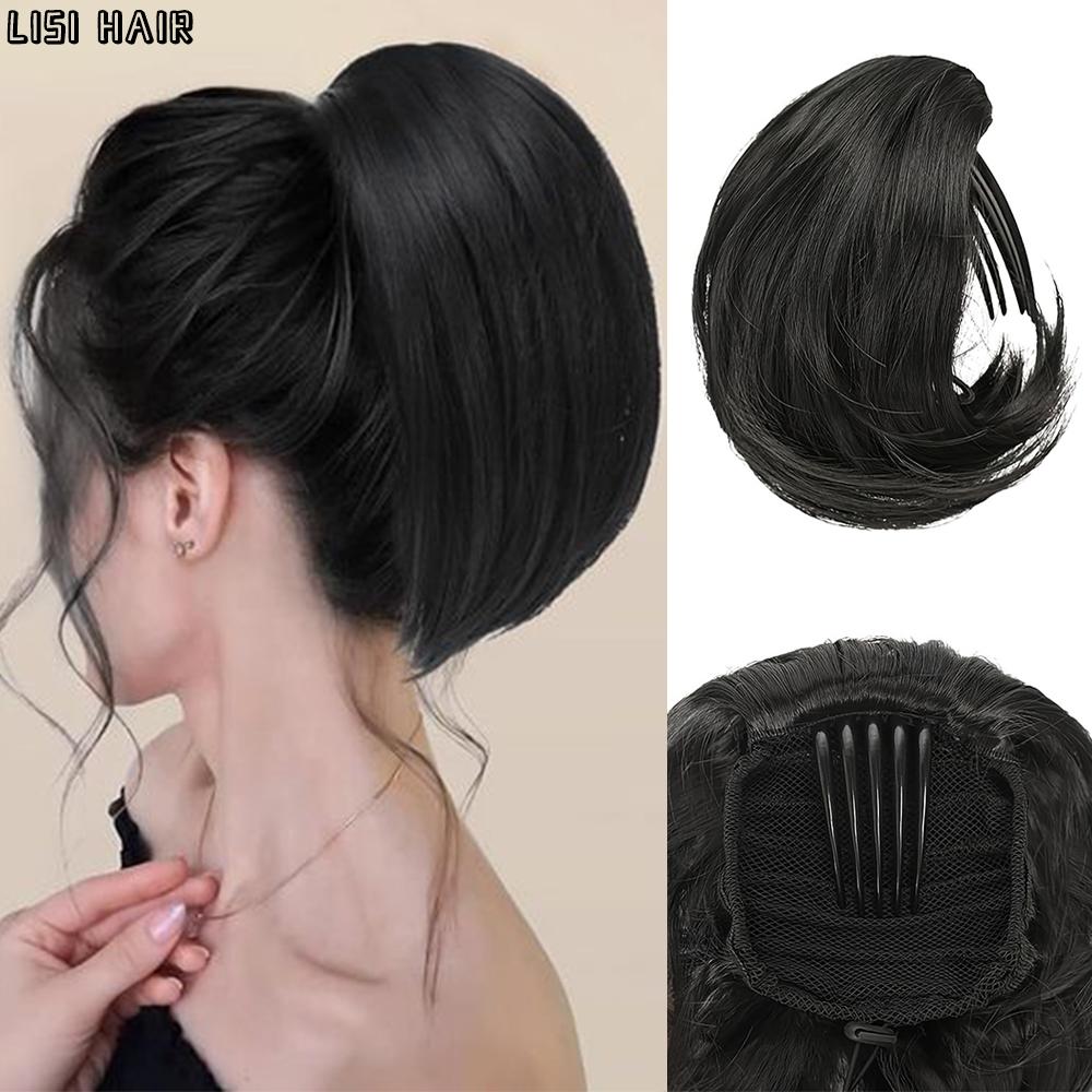 

Мисс парик синтетический полностью короткий хвостик пучок волос шиньон с расческой зажим булочка прическа булочка парик для женщин носить