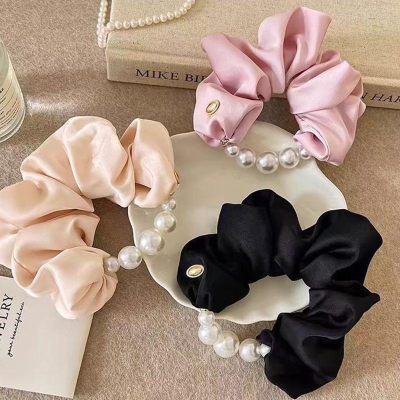 Elegant Pearls Large Intestine Scrunchie Hair Band For Women Girls Sweet Hair Ornament Ponytail Holder Hair Tie Hair Accessories