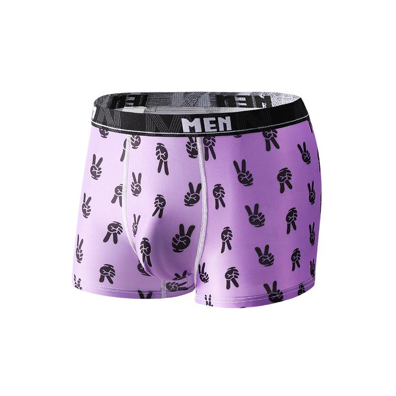 Men's Spring and Summer Trend Printed Ice Silk Antibacterial Breathable Sports Teenagers Mid-waist Boxer Briefs
