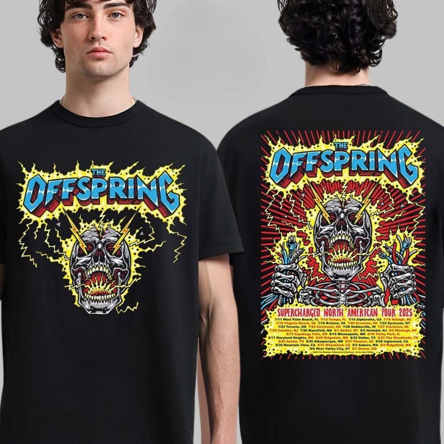 

Hot The Offspring Supercharged Worldwide In 2025 Merch Japan and Australia Tour Dates Two Sided Unisex T-Shirt S чёрный