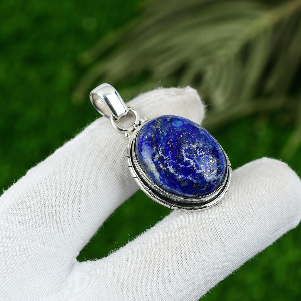 Lapis Lazuli Stone Sterling Silver Daughter Trendy Bezel Wedding Pendant Jewelry