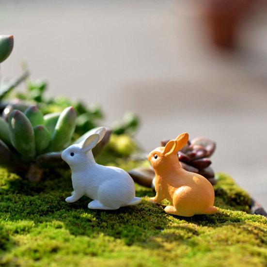 2Pcs Rabbit Ornament Miniature Figurine Fairy Garden Terrarium Landscape Decor