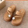 Thick Bottom Heightening Word with Rhinestone Toe Slippers Women's 2025 Summer New Fashion Versatile Niche Beach Sandals