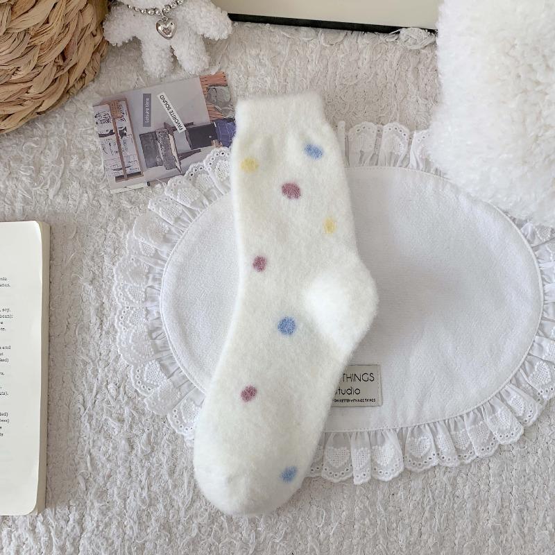 Pink Down-proof Socks - Children's Autumn-winter Warm-up Thickened Mid-calf Socks with Cute Cartoon Dog Design Floor Socks