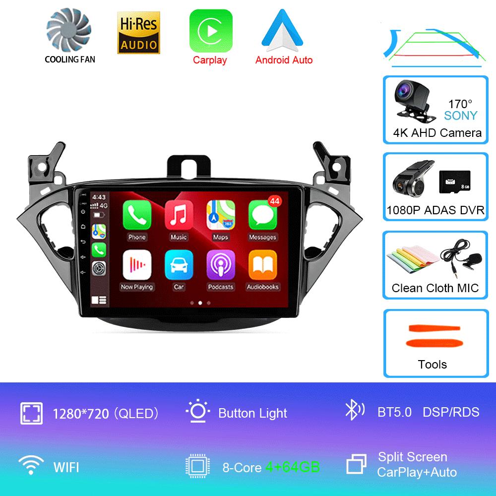 Car Radio Android 14 Carplay For Opel Corsa 2015 - 2019 or Adam 2013 -2016 Navigation GPS Multimedia Player WiFi+4G Stereo Video