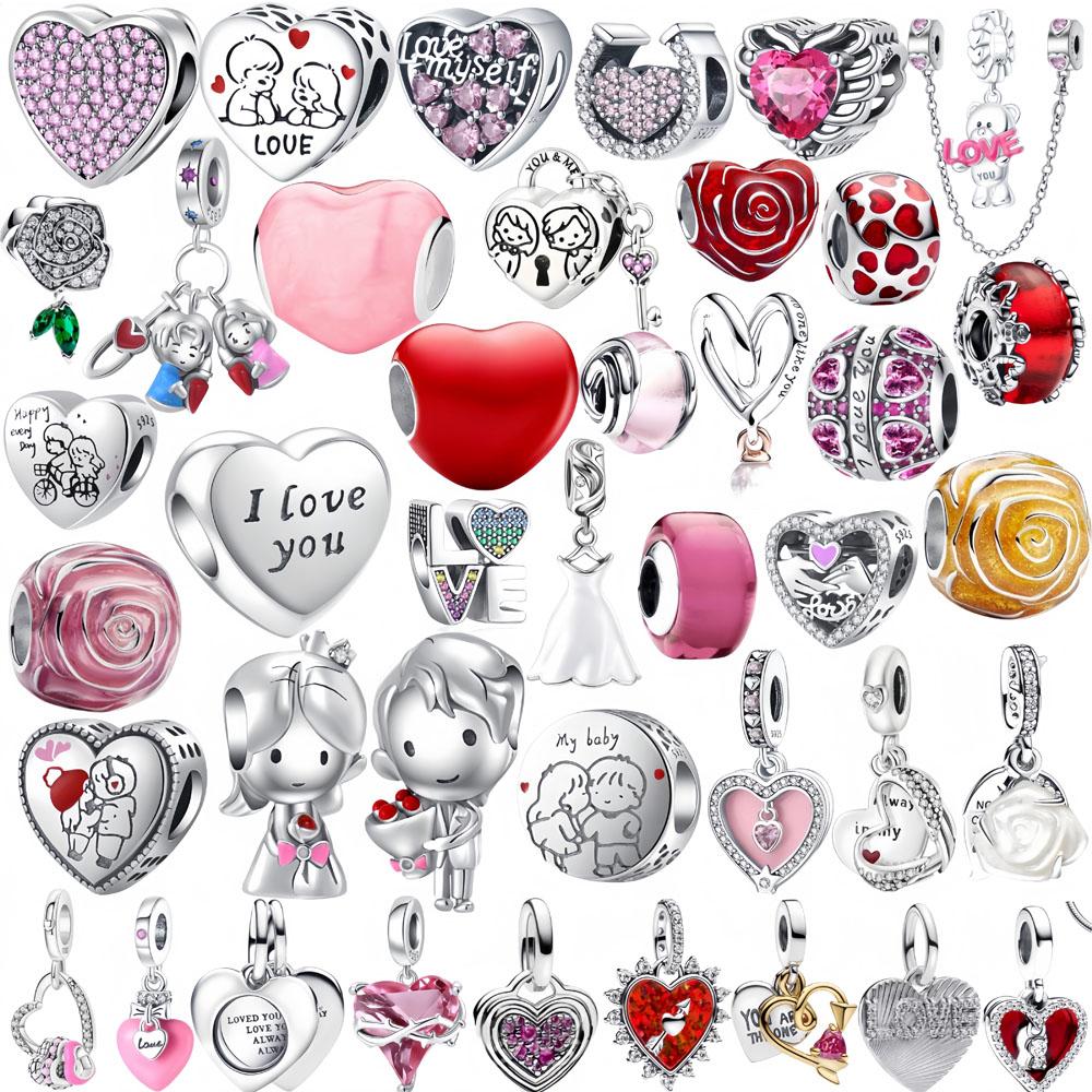 Valentine'S Daycopper Couple Love Heart Flower Romantic Lover Wedding Charm Bead Fit Original Bracelet Necklace Diy Jewelry