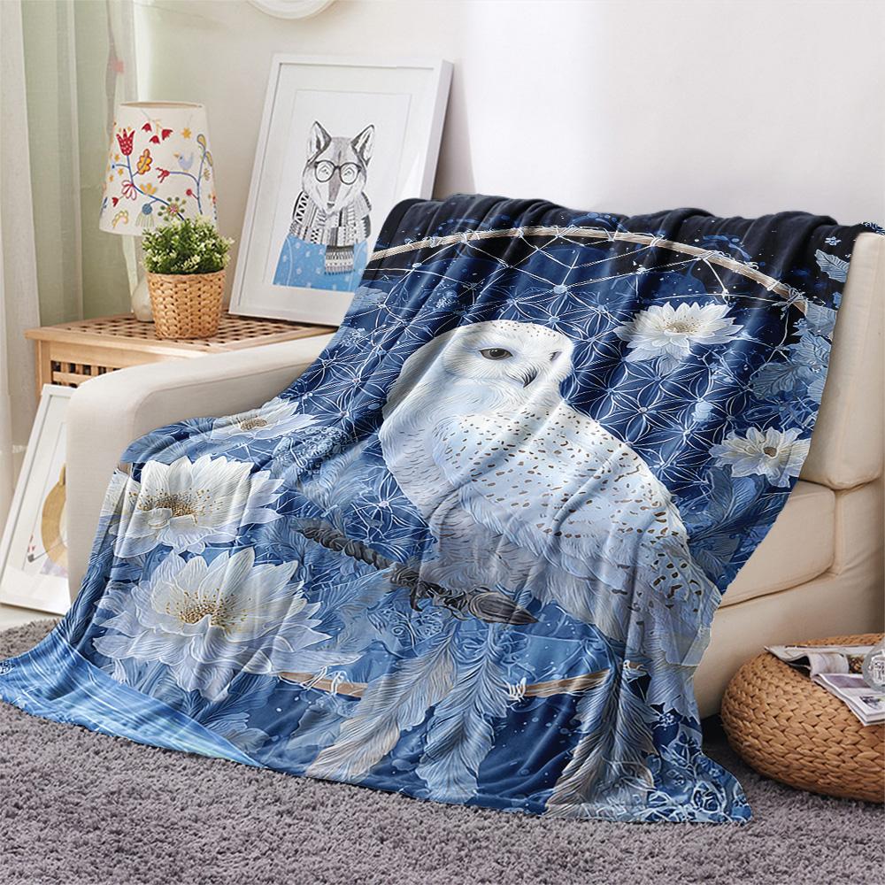 Snowy Owl Print Flannel Blanket, High quality Comfortable for All Seasons, Home Decor, Warmth and Comfort, Perfect for Christmas Gifts