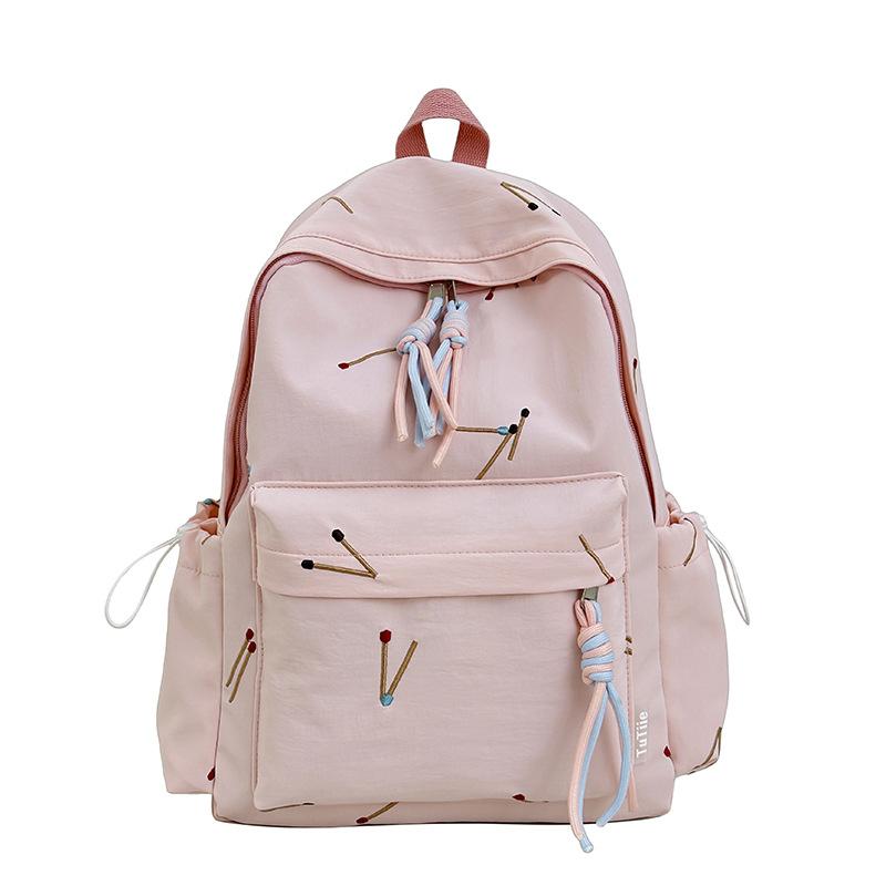 Matchstick Print Backpack for Women and Girls Fashion School Travel Daypack with Tassel Detail