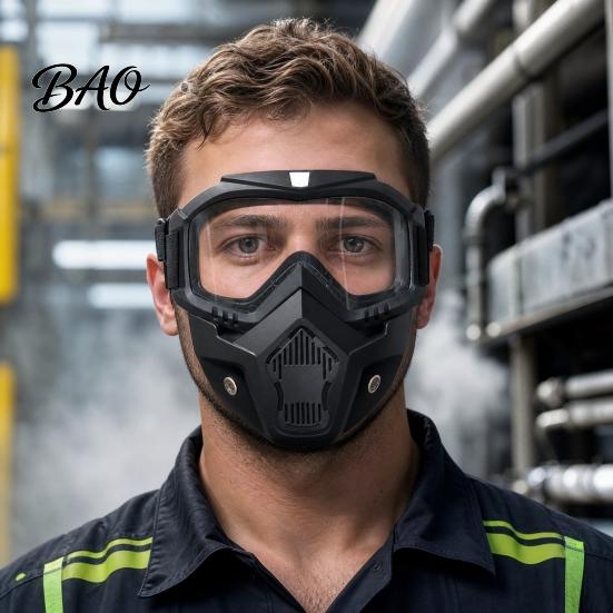 Clear Vision Work Goggles Full Face Goggle Mask, Detachable Cycling Mask with Anti-Fog HD Safety Lens, Large Viewing Hood, Anti-UV Shield for