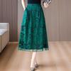 Damen Frühling/Sommer Schwarzer Jacquard A-Linien-Rock: Retro High Waist Schlankmachend für Mütter mittleren Alters
