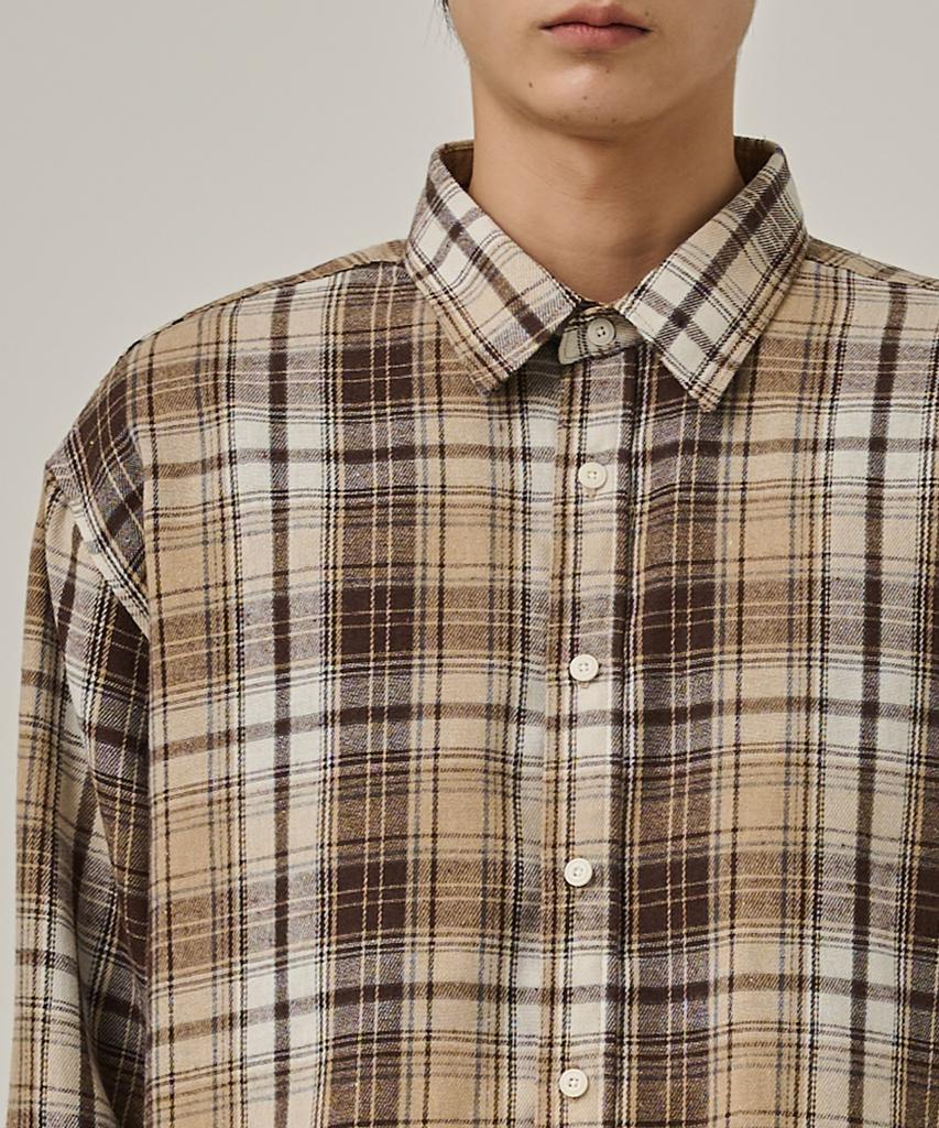 ANALOG MOOD Flannel Semi-Check Shirt (Brown)