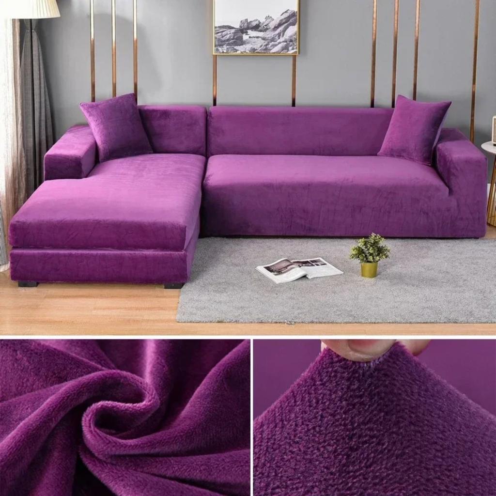 Solid Color Velvet Sofa Cover Elastic Thick L Shaped Corner Sofa Cover For Living Room Stretch Cover For 1/2/3/4 Seat Sofa Couch Armchair