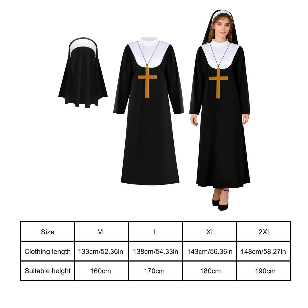 Nun Halloween Costume Women Cross Pendant Necklace Headpiece Costume Nun Headpiece Set For Women Adults Halloween Party Church