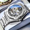 OLEVS Luxury Octagonal Skeleton Automatic Watch for Men Stainless Steel Band Hollow Mechanical Sport Self-winding Male Clock