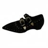 Inner Heightening Retro Rivets Shallow Single Shoes Women's 2025 New Belt Buckle European and American Pointed Temperament Mary Jane Women's Shoes