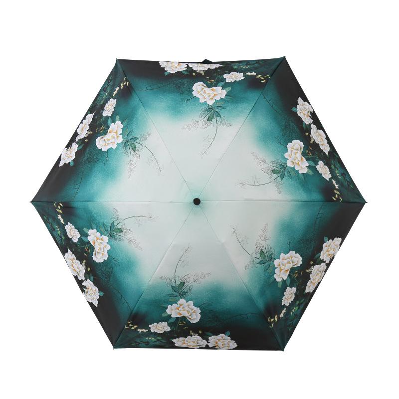 Mini Rain And Shine Umbrella Women'S 50% Off Sunscreen Uv Protection Folding Parasol Small Portable Flower Pocket Umbrella