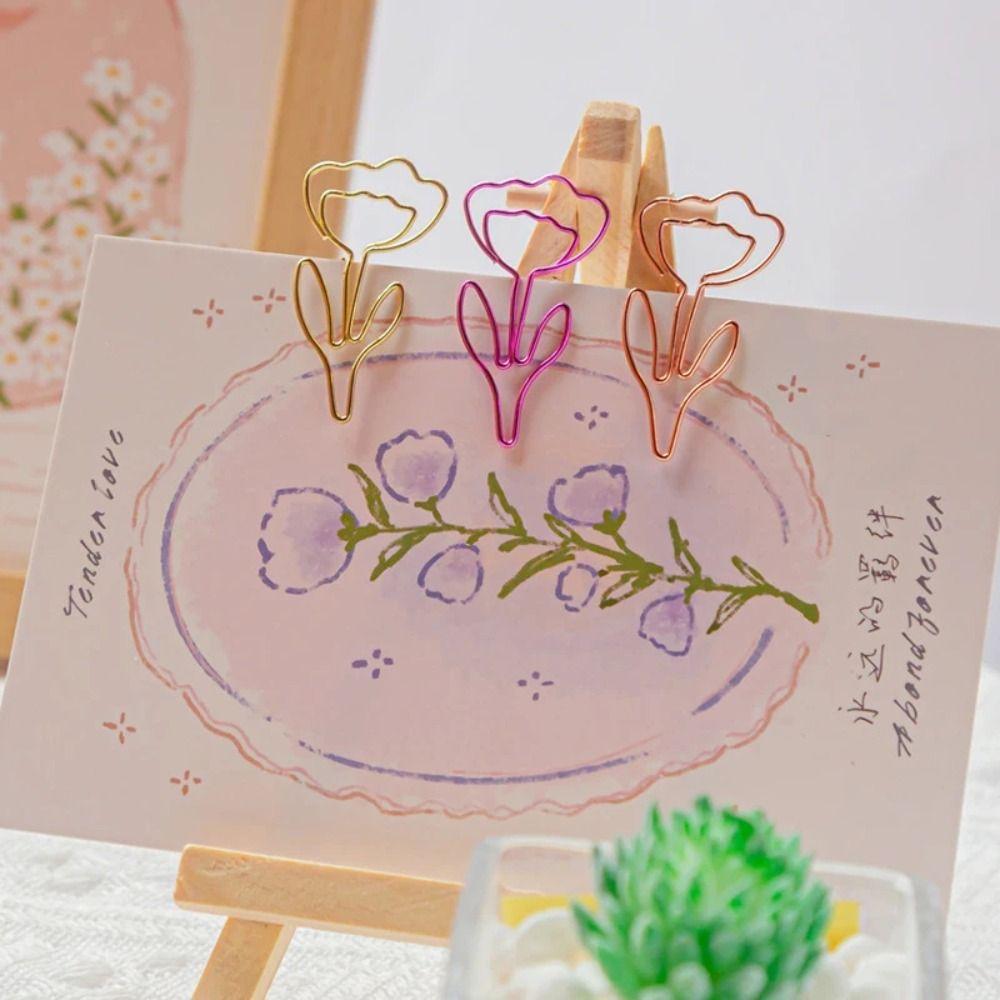 10PCS/Set Metal Flower Bookmark Colored Mini Paper Clip Smooth Meeting File Clip  Book Marking